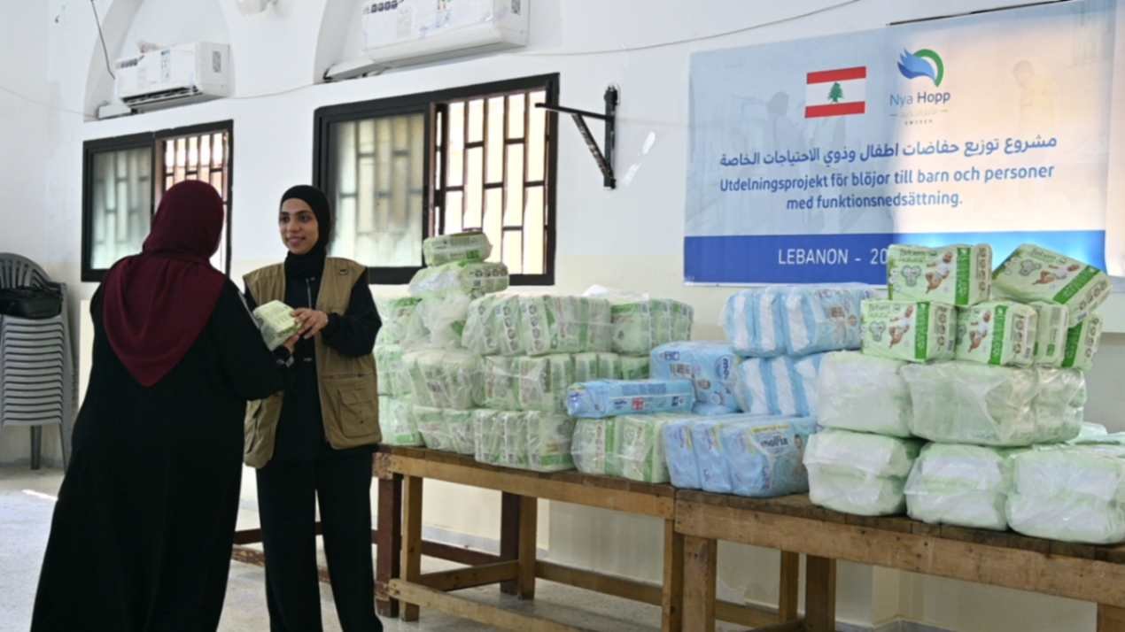 Delivery of adult and pediatric diapers to vulnerable families in Lebanon by Nya Hopp